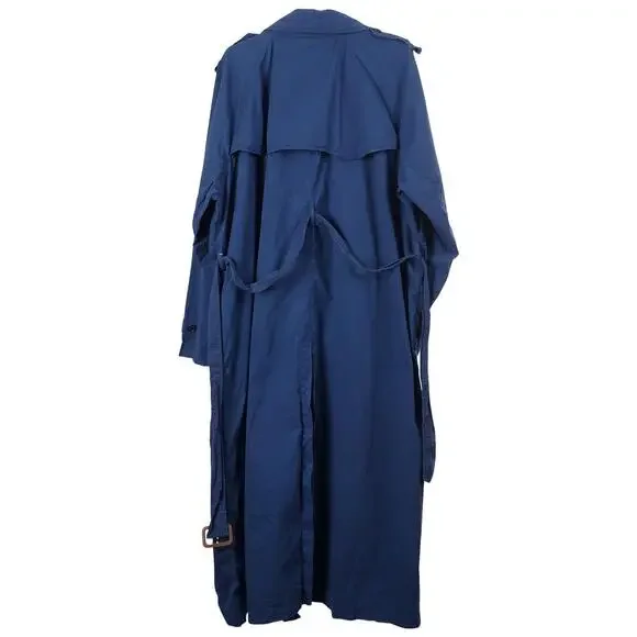 LAUREN RALPH LAUREN Women Trench Coat 18 Blue Cotton Belted Double Breasted - Picture 7 of 11